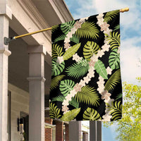 Black Hawaii Plumeria Lei With Tropical Leaves Garden Flag LT14 House Flag Black - Polynesian Pride