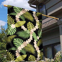 Black Hawaii Plumeria Lei With Tropical Leaves Garden Flag LT14 - Polynesian Pride