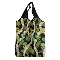 Black Hawaii Plumeria Lei With Tropical Leaves Grocery Bag LT14 - Polynesian Pride
