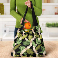 Black Hawaii Plumeria Lei With Tropical Leaves Grocery Bag LT14 - Polynesian Pride