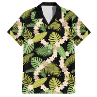 Black Hawaii Plumeria Lei With Tropical Leaves Hawaiian Shirt LT14 Black - Polynesian Pride
