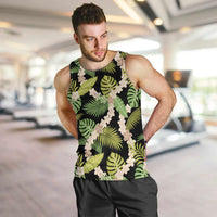 Black Hawaii Plumeria Lei With Tropical Leaves Men Tank Top LT14 Black - Polynesian Pride