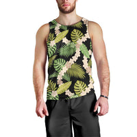 Black Hawaii Plumeria Lei With Tropical Leaves Men Tank Top LT14 - Polynesian Pride