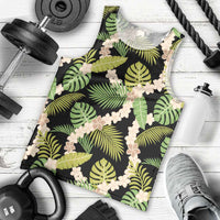 Black Hawaii Plumeria Lei With Tropical Leaves Men Tank Top LT14 - Polynesian Pride