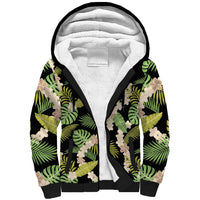 Black Hawaii Plumeria Lei With Tropical Leaves Sherpa Hoodie LT14 Unisex Black - Polynesian Pride