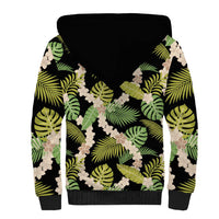 Black Hawaii Plumeria Lei With Tropical Leaves Sherpa Hoodie LT14 - Polynesian Pride