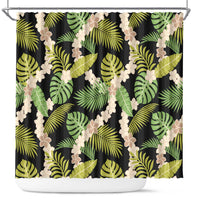 Black Hawaii Plumeria Lei With Tropical Leaves Shower Curtain