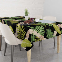 Black Hawaii Plumeria Lei With Tropical Leaves Tablecloth LT14 - Polynesian Pride