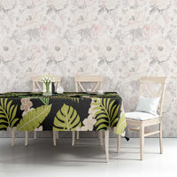 Black Hawaii Plumeria Lei With Tropical Leaves Tablecloth LT14 - Polynesian Pride