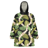 Black Hawaii Plumeria Lei With Tropical Leaves Wearable Blanket Hoodie LT14 One Size Black - Polynesian Pride
