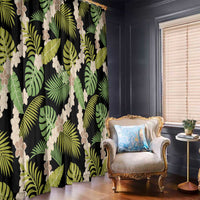 Black Hawaii Plumeria Lei With Tropical Leaves Window Curtain LT14 - Polynesian Pride