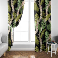 Black Hawaii Plumeria Lei With Tropical Leaves Window Curtain LT14 - Polynesian Pride