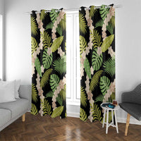 Black Hawaii Plumeria Lei With Tropical Leaves Window Curtain LT14 With Grommets Black - Polynesian Pride