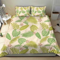 Beige Hawaii Plumeria Lei With Tropical Leaves Bedding Set