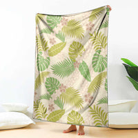 Beige Hawaii Plumeria Lei With Tropical Leaves Blanket LT14 - Polynesian Pride
