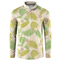 Beige Hawaii Plumeria Lei With Tropical Leaves Button Sweatshirt LT14 Beige - Polynesian Pride