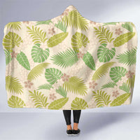 Beige Hawaii Plumeria Lei With Tropical Leaves Hooded Blanket LT14 One Size Beige - Polynesian Pride