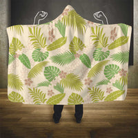 Beige Hawaii Plumeria Lei With Tropical Leaves Hooded Blanket LT14 - Polynesian Pride