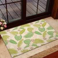 Beige Hawaii Plumeria Lei With Tropical Leaves Rubber Doormat LT14 - Polynesian Pride