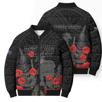 Personalised New Zealand ANZAC Day Bomber Puffer Jacket Lest We Forget Soldier Memorial LT15 - Polynesian Pride