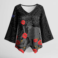 Personalised New Zealand ANZAC Day Kimono Sleeve Blouse Lest We Forget Soldier Memorial LT15 Female Black - Polynesian Pride