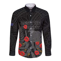 Personalised New Zealand ANZAC Day Long Sleeve Button Shirt Lest We Forget Soldier Memorial LT15 Unisex Black - Polynesian Pride