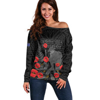 Personalised New Zealand ANZAC Day Off Shoulder Sweater Lest We Forget Soldier Memorial LT15 Women Black - Polynesian Pride