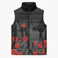 Personalised New Zealand ANZAC Day Sleeveless Puffer Jacket Lest We Forget Soldier Memorial