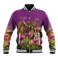 ANZAC Day Baseball Jacket Lest We Forget The Animals Of War LT15 Unisex Purple - Polynesian Pride