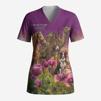 ANZAC Day Scrub Top Lest We Forget The Animals Of War LT15 Adult Purple - Polynesian Pride