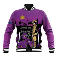 ANZAC Soldier and War Animals Baseball Jacket We Will Remember Them LT15 Unisex Purple - Polynesian Pride