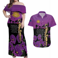 ANZAC Soldier and War Animals Couples Matching Off Shoulder Maxi Dress and Hawaiian Shirt We Will Remember Them LT15 Purple - Polynesian Pride