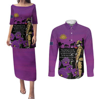 ANZAC Soldier and War Animals Couples Matching Puletasi and Long Sleeve Button Shirt We Will Remember Them LT15 Purple - Polynesian Pride