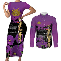 ANZAC Soldier and War Animals Couples Matching Short Sleeve Bodycon Dress and Long Sleeve Button Shirt We Will Remember Them LT15 Purple - Polynesian Pride