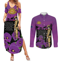 ANZAC Soldier and War Animals Couples Matching Summer Maxi Dress and Long Sleeve Button Shirt We Will Remember Them LT15 Purple - Polynesian Pride