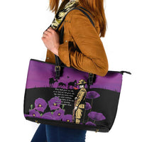 ANZAC Soldier and War Animals Leather Tote Bag We Will Remember Them LT15 Purple - Polynesian Pride