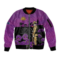 ANZAC Soldier and War Animals Sleeve Zip Bomber Jacket We Will Remember Them LT15 Unisex Purple - Polynesian Pride