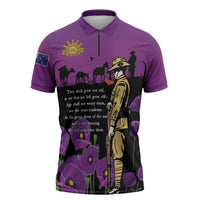 ANZAC Soldier and War Animals Zipper Polo Shirt We Will Remember Them LT15 Purple - Polynesian Pride