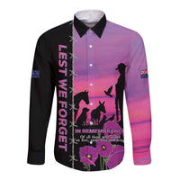 Personalised ANZAC War Animals Long Sleeve Button Shirt Lest We Forget Memorial LT15 Unisex Purple - Polynesian Pride