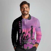 Personalised ANZAC War Animals Long Sleeve Polo Shirt Lest We Forget Memorial LT15 - Polynesian Pride