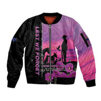 Personalised ANZAC War Animals Sleeve Zip Bomber Jacket Lest We Forget Memorial LT15 Unisex Purple - Polynesian Pride