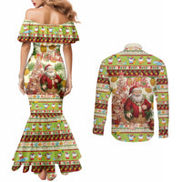 Hawaiian Santa Aloha Pineapple Christmas Couples Matching Mermaid Dress and Long Sleeve Button Shirt Mele Kalikimaka - Polynesian Pride