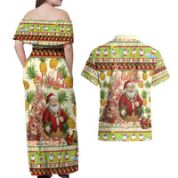 Hawaiian Santa Aloha Pineapple Christmas Couples Matching Off Shoulder Maxi Dress and Hawaiian Shirt Mele Kalikimaka - Polynesian Pride