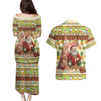 Hawaiian Santa Aloha Pineapple Christmas Couples Matching Puletasi and Hawaiian Shirt Mele Kalikimaka - Polynesian Pride