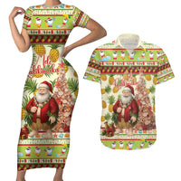 Hawaiian Santa Aloha Pineapple Christmas Couples Matching Short Sleeve Bodycon Dress and Hawaiian Shirt Mele Kalikimaka - Polynesian Pride