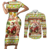 Hawaiian Santa Aloha Pineapple Christmas Couples Matching Short Sleeve Bodycon Dress and Long Sleeve Button Shirt Mele Kalikimaka - Polynesian Pride