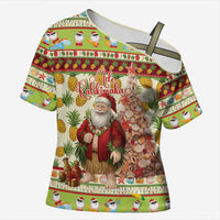 Hawaiian Santa Aloha Pineapple Christmas Cross Shoulder Shirt Mele Kalikimaka LT15 Female Cream - Polynesian Pride