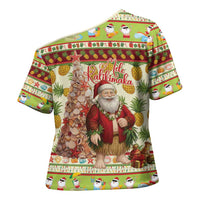 Hawaiian Santa Aloha Pineapple Christmas Cross Shoulder Shirt Mele Kalikimaka LT15 - Polynesian Pride