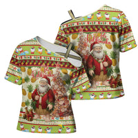 Hawaiian Santa Aloha Pineapple Christmas Cross Shoulder Shirt Mele Kalikimaka LT15 - Polynesian Pride