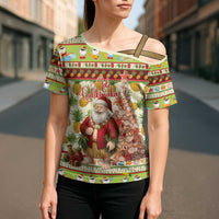 Hawaiian Santa Aloha Pineapple Christmas Cross Shoulder Shirt Mele Kalikimaka LT15 - Polynesian Pride